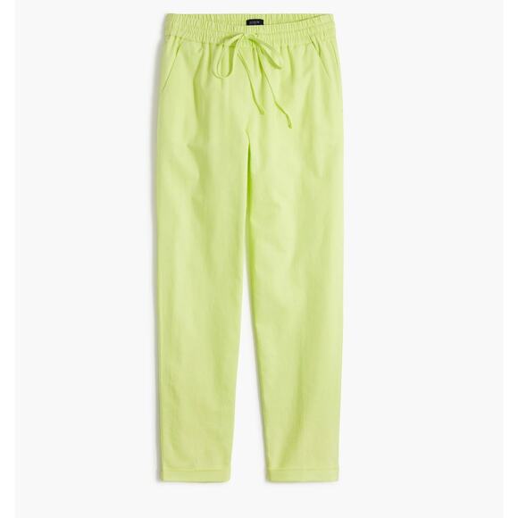 J.Crew 18 Linen Cotton Pull-On Pants Neon Yellow Elastic Waist NWT - Picture 1 of 8
